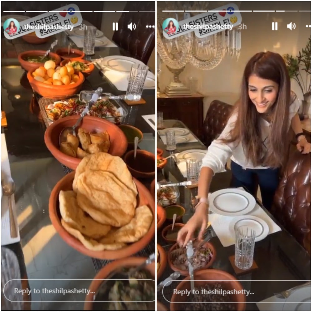 Shilpa shared a video showing the table laden with many dishes.
