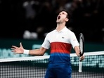 Paris: Novak Djokovic of Serbia celebrates his win over Hubert Hurkacz of Poland, during their semifinal match at the Paris Masters tennis tournament at the Accor Arena, in Paris, France, Saturday, Nov. 6, 2021. (AP) Paris: Novak Djokovic of Serbia celebrates his win over Hubert Hurkacz of Poland, during their semifinal match at the Paris Masters tennis tournament at the Accor Arena, in Paris, France, Saturday, Nov. 6, 2021. (AP)