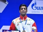 Akash Kumar (54 kg) poses with his bronze medal at the medal ceremony of the 2021 AIBA Men's World Championships in Belgrade, Serbia(File image) Akash Kumar (54 kg) poses with his bronze medal at the medal ceremony of the 2021 AIBA Men's World Championships in Belgrade, Serbia(File image)