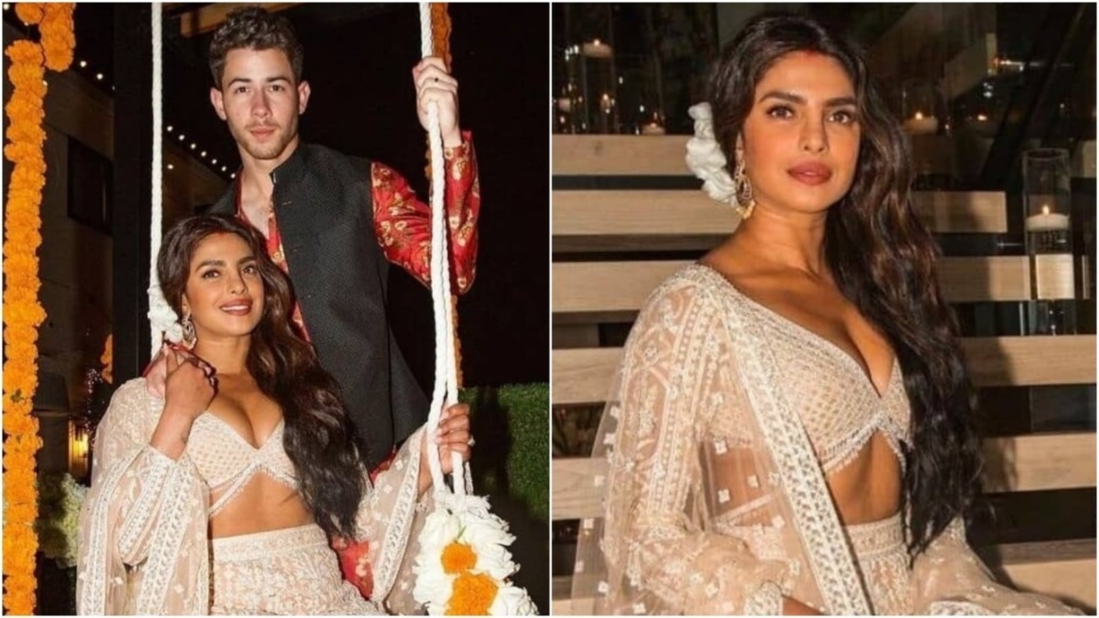 Priyanka Chopra Dazzles Her Way Into Diwali With Nick Jonas In A Trendy  Strapless Floral Lehenga