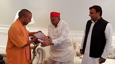 UP chief minister Yogi Adityanath with SP leaders Mulayam Singh Yadav and Akhilesh Yadav. (ANI file photo) UP chief minister Yogi Adityanath with SP leaders Mulayam Singh Yadav and Akhilesh Yadav. (ANI file photo)