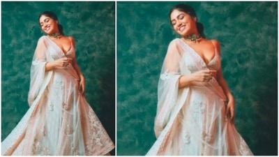 Bhumi Pednekar redefines elegance in this ivory lehenga set. She teamed her outfit with a rustic choker. (Instagram/@bhumipednekar) Bhumi Pednekar redefines elegance in this ivory lehenga set. She teamed her outfit with a rustic choker. (Instagram/@bhumipednekar)