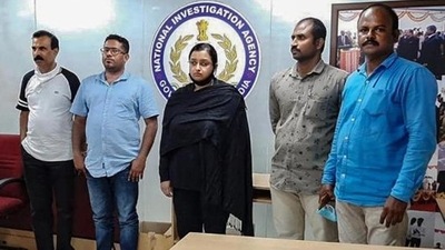 Kerala gold smuggling case accused Swapna Suresh after she was arrested by the NIA in on July 11, 2020. (File photo)