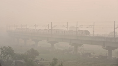 Metro train passes through dense smog after Diwali, in New Delhi&nbsp; (ANI Photo)
