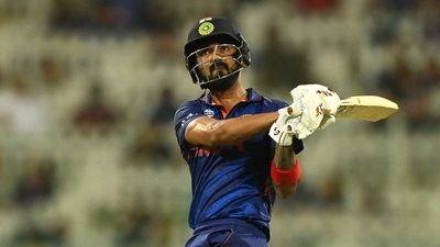 India's KL Rahul plays a shot during the ICC Men's T20 World Cup match between India and Scotland, at Dubai International Cricket Ground (ANI)