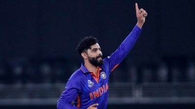 India's Ravindra Jadeja celebrates after taking the wicket of Scotland's Richie Berrington (REUTERS)