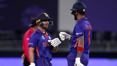 India's KL Rahul bumps fists with Ishan Kishan after hitting a four&nbsp; (REUTERS)