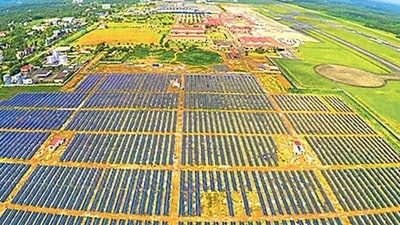 An aerial view of Cochin airport. It is already the first airport in the country to run fully on solar power (File Photo/HT) An aerial view of Cochin airport. It is already the first airport in the country to run fully on solar power (File Photo/HT)