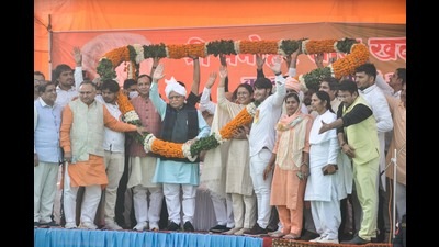 Haryana CM Manohar Lal Khattar during a ceremony at Jharothi village in Sonepat on Saturday. (PTI)