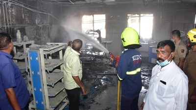 Ten patients died in a fire that broke out in the Covid-19 ward's ICU of the Civil Hospital in Ahmednagar, Maharashtra. (HT Photo) Ten patients died in a fire that broke out in the Covid-19 ward's ICU of the Civil Hospital in Ahmednagar, Maharashtra. (HT Photo)