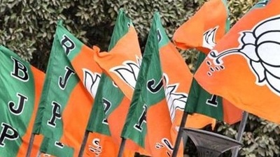 BJP flags at party head quarter in New Delhi (File Photo) BJP flags at party head quarter in New Delhi (File Photo)