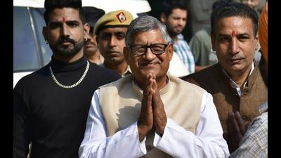 BJP Rajya Sabha MP Ram Chander Jangra was in the city to participate in an event to mark Vishwakarma Day; he says the farmer agitation had lost its steam. (Harsimar Pal Singh/HT)