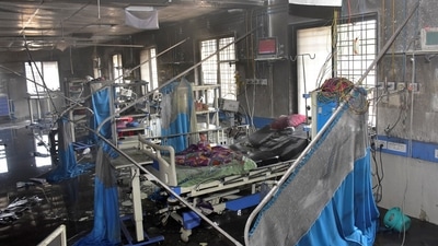 View of a hospital's COVID-19 ward that caught fire in Ahmednagar, in the western state of Maharashtra. (Reuters) View of a hospital's COVID-19 ward that caught fire in Ahmednagar, in the western state of Maharashtra. (Reuters)