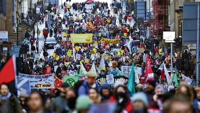 People take out a protest rally against the COP26 climate summit in Glasgow on Saturday. (Reuters) People take out a protest rally against the COP26 climate summit in Glasgow on Saturday. (Reuters)