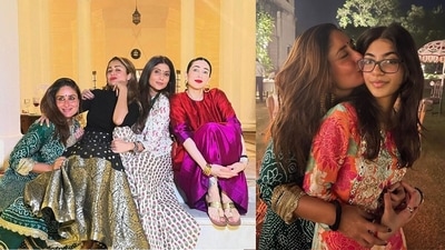 Kareena Kapoor with Amrita Arora, Karisma Kapoor and Samiera Kapoor at a Diwali bash. Kareena Kapoor with Amrita Arora, Karisma Kapoor and Samiera Kapoor at a Diwali bash. 