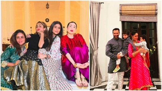 Kareena Kapoor Khan celebrated Diwali with her husband Saif Ali Khan, sons Taimur Ali Khan and Jeh Ali Khan, sister Karisma Kapoor, niece Samiera Kapoor, friend Amrita Arora at the Pataudi Palace.(Instagram/@kareenakapoorkhan)