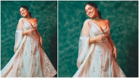 Bhumi Pednekar redefines elegance in this ivory lehenga set. She teamed her outfit with a rustic choker.(Instagram/@bhumipednekar)