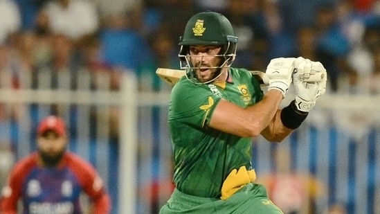 Sharjah, Nov 06 (ANI): South Africa's Aiden Markram plays a shot during the ICC Men's T20 World Cup 2021 match between England and South Africa, at Sharjah Cricket Stadium, in Sharjah on Saturday. (ANI Photo)
(ANI)