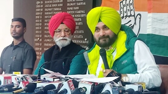 Punjab Congress President Navjot Singh Sidhu speaks during a press conference in Chandigarh on Friday.(ANI Photo)