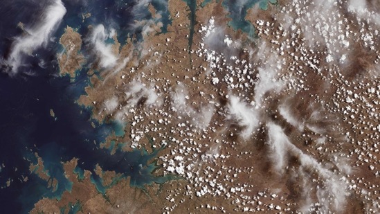 The first image collected by Landsat 9 on October 31, 2021, and released by NASA, shows remote coastal islands and inlets of the Kimberly region of Western Australia. (AFP) The first image collected by Landsat 9 on October 31, 2021, and released by NASA, shows remote coastal islands and inlets of the Kimberly region of Western Australia. (AFP)