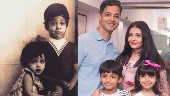 Aishwarya Rai has an older brother, Aditya Rai. The two are seen as kids on the left and with their kids on the right.&nbsp;