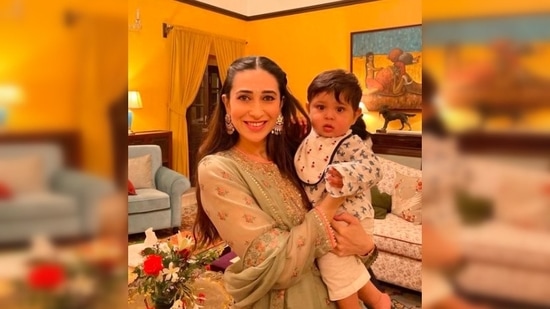 In this adorable picture, Karisma Kapoor holds Saif Ali Khan and Kareena Kapoor's second-born Jeh Ali Khan. Sharing the photo on her Instagram handle, she captioned it, "Such a special Diwali with my J baba. Love and Light."(Instagram/@therealkarismakapoor)