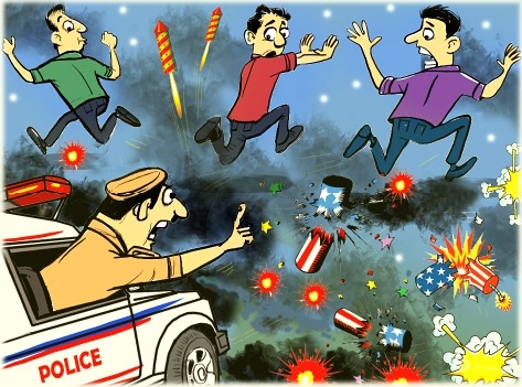 600 cops were deployed to maintain law and order in Chandigarh on Diwali night. They ended up chasing cracker enthusiasts, who would scurry for cover the moment they heard the siren of a police vehicle. (Biswajit Debnath/HT) 600 cops were deployed to maintain law and order in Chandigarh on Diwali night. They ended up chasing cracker enthusiasts, who would scurry for cover the moment they heard the siren of a police vehicle. (Biswajit Debnath/HT)
