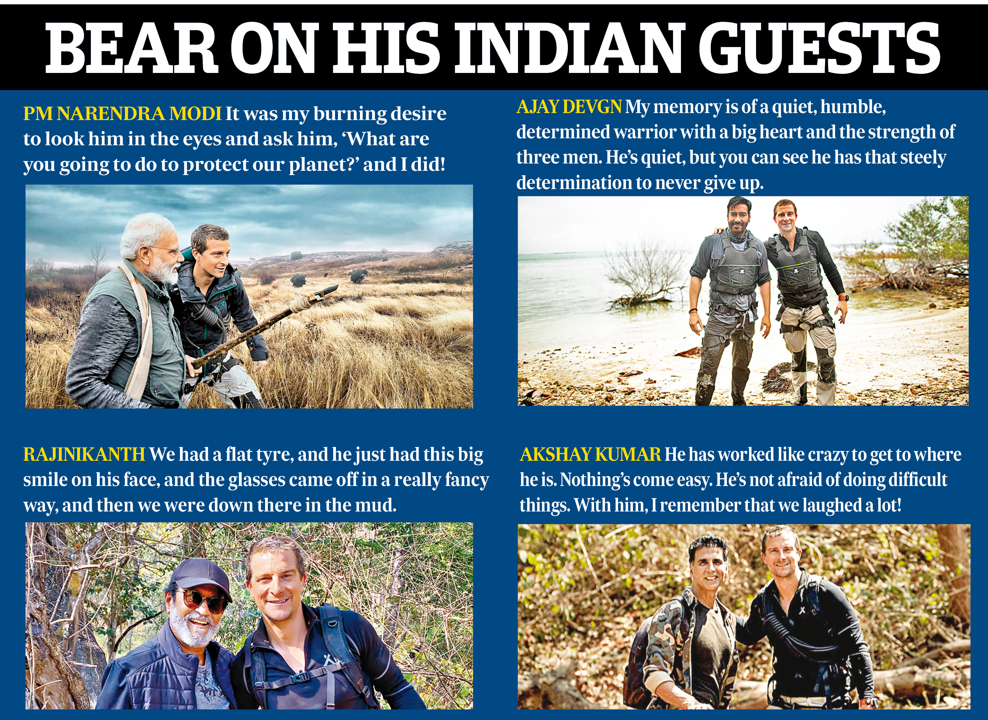 Bear with his guests from India on his show (Getty) Bear with his guests from India on his show (Getty)