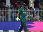Sharjah: Pakistan's captain Babar Azam celebrates scoring fifty runs during the Cricket Twenty20 World Cup match between Pakistan and Scotland in Sharjah, UAE, Sunday, Nov. 7, 2021. (AP) Sharjah: Pakistan's captain Babar Azam celebrates scoring fifty runs during the Cricket Twenty20 World Cup match between Pakistan and Scotland in Sharjah, UAE, Sunday, Nov. 7, 2021. (AP)