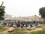 Muslim devotees offer Friday namaz at the Leisure Valley Ground in Gurugram on Friday, November 5, 2021. (Vipin Kumar /HT PHOTO) Muslim devotees offer Friday namaz at the Leisure Valley Ground in Gurugram on Friday, November 5, 2021. (Vipin Kumar /HT PHOTO)