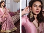 Aditi Rao Hydari's killer look in <span class='webrupee'>₹</span>28k soft pink lehenga makes fans weak-kneed(Instagram/sanamratansi) Aditi Rao Hydari's killer look in <span class='webrupee'>₹</span>28k soft pink lehenga makes fans weak-kneed(Instagram/sanamratansi)