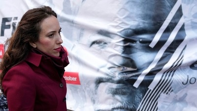 Julian Assange and Stella Moris have been engaged for five years and have two children together. (AP Photo/Frank Augstein) (AP)