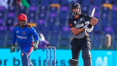New Zealand's Daryl Mitchell, right, reacts after he was dismissed during the Cricket Twenty20 World Cup match between New Zealand and Afghanistan in Abu Dhabi, UAE, Sunday, Nov. 7, 2021. (AP Photo/Kamran Jebreili) (AP) New Zealand's Daryl Mitchell, right, reacts after he was dismissed during the Cricket Twenty20 World Cup match between New Zealand and Afghanistan in Abu Dhabi, UAE, Sunday, Nov. 7, 2021. (AP Photo/Kamran Jebreili) (AP)
