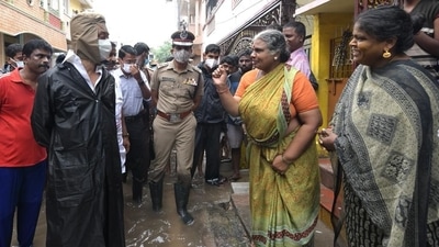 Tamil Nadu CM MK Stalin, along with city officials met with people in areas affected by floods due to the heavy rains in Chennai on Sunday. (Twitter/@CMOTamilnadu) Tamil Nadu CM MK Stalin, along with city officials met with people in areas affected by floods due to the heavy rains in Chennai on Sunday. (Twitter/@CMOTamilnadu)