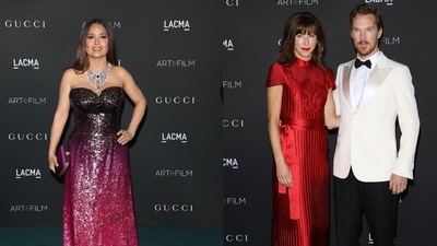 Salma Hayek, Benedict Cumberbatch and his wife Sophie Hunter at the LACMA Gala 2021. (Reuters and AFP.) Salma Hayek, Benedict Cumberbatch and his wife Sophie Hunter at the LACMA Gala 2021. (Reuters and AFP.)