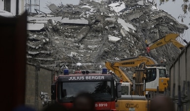 A view of the rubble of the collapsed 21-story apartment building under construction in Lagos, Nigeria. (AP Photo) A view of the rubble of the collapsed 21-story apartment building under construction in Lagos, Nigeria. (AP Photo)