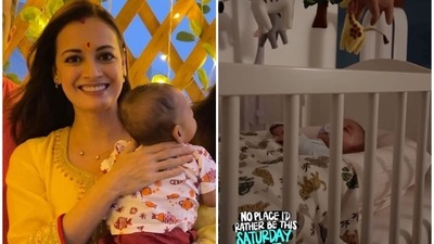 Dia Mirza shared a photo of Avyaan on Saturday night. Dia Mirza shared a photo of Avyaan on Saturday night.