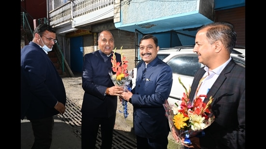 Himachal chief minister Jai Ram Thakur while not denying the possibility of a cabinet reshuffle, said : :The party will deliberate on the reasons that led to electoral losses and then decide further.” (HT Photo)