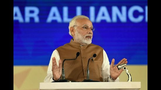 Prime Minister Narendra Modi addresses during the International Solar Alliance Founding Conference, New Delhi (PTI)