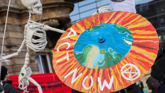 A demonstration during the UN Climate Change Conference (COP26), in Glasgow, Scotland, Britain.(REUTERS)