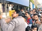 Standing in queues in front of crowded public bank branches in smaller bazaars and sitting in village tea shops, young men and old women, labourers and workers, across castes, had no money to spend and confronted an acute crisis in meeting daily needs. (HT file photo)