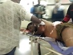 An injured Central Reserve Police Force (CRPF) personnel of 50 Battalion being admitted to a hospital after a jawan opened fire at the CRPF camp, in Sukma on Monday. (ANI Photo)(ANI) An injured Central Reserve Police Force (CRPF) personnel of 50 Battalion being admitted to a hospital after a jawan opened fire at the CRPF camp, in Sukma on Monday. (ANI Photo)(ANI)