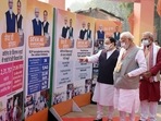 Bharatiya Janata Party (BJP) president JP Nadda shows the achievements of the party to Prime Minister Narendra Modi during the BJP national executive meeting, in New Delhi on Sunday.(ANI Photo) Bharatiya Janata Party (BJP) president JP Nadda shows the achievements of the party to Prime Minister Narendra Modi during the BJP national executive meeting, in New Delhi on Sunday.(ANI Photo)