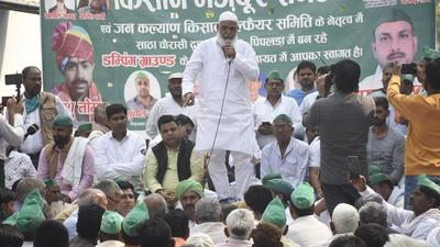 MLA Aslam Chaudhary from Dhaulana in Hapur district at the protest meeting. (Sakib Ali/HT Photo) MLA Aslam Chaudhary from Dhaulana in Hapur district at the protest meeting. (Sakib Ali/HT Photo)