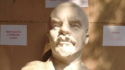 A bust of former Soviet leader Vladimir Lenin at the CPI(M)’s headquarters in New Delhi. Party leaders paid homage in front of the bust to mark the October Revolution in the former Soviet Union. (Twitter/ CPI(M)) A bust of former Soviet leader Vladimir Lenin at the CPI(M)’s headquarters in New Delhi. Party leaders paid homage in front of the bust to mark the October Revolution in the former Soviet Union. (Twitter/ CPI(M))