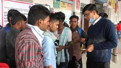 Railway officials checking tickets of passengers at railway station in Ludhiana on Monday. (HT Photo)