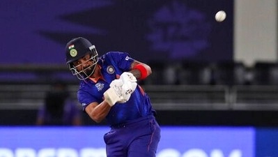 India's KL Rahul hits a six during the Cricket Twenty20 World Cup match between India and Namibia in Dubai, UAE, Monday, Nov. 8, 2021. (AP Photo/Aijaz Rahi) (AP) India's KL Rahul hits a six during the Cricket Twenty20 World Cup match between India and Namibia in Dubai, UAE, Monday, Nov. 8, 2021. (AP Photo/Aijaz Rahi) (AP)