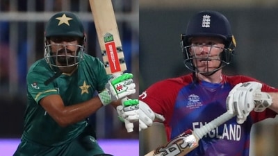 Pakistan captain Babar Azam (L) and England captain Eoin Morgan. (AP)