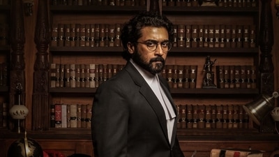 Suriya on the poster for Jai Bhim. Suriya on the poster for Jai Bhim.