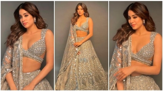 Janhvi Kapoor's outfits are always on point. From casual airport look to fancy red carpet look, the Dhadak actor sure knows hot to nail every outfit that she dons. RIn an earlier Instagram post, Janhvi rocked the contemporary ethnic look in a jaw-dropping ivory Tarun Tahiliani lehenga.(Instagram/@tanghavri)